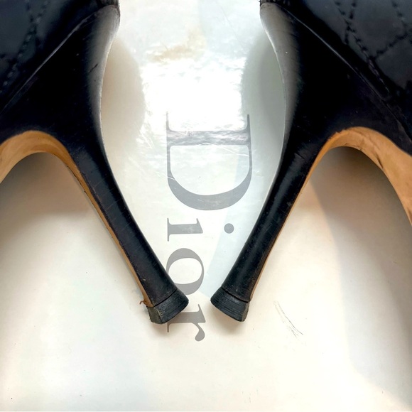 Christian DIOR Vintage Cannage High Heel Black Patent Leather Peep Toe Pumps 8.5 - Picture 14 of 17